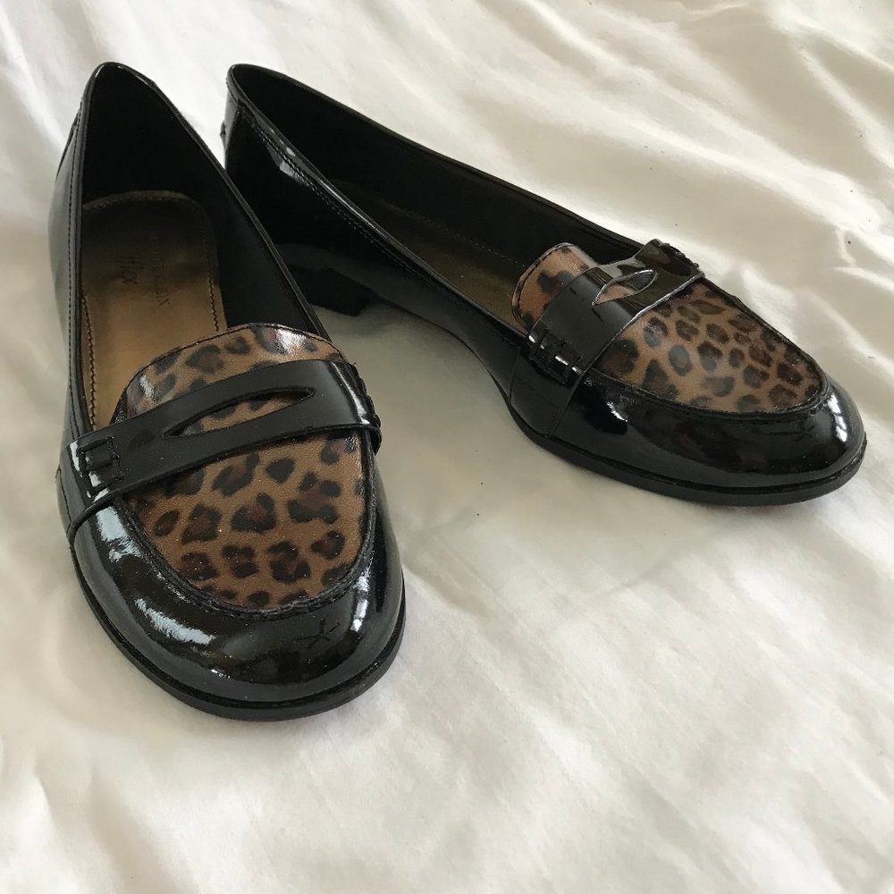 Anne Klein iFlex loafers, blk pattened leather 8.5